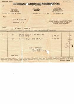 Materials Invoice  1939